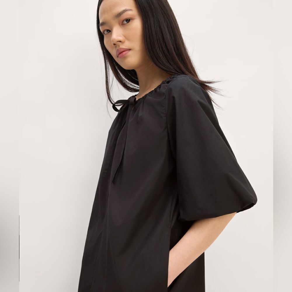 New Everlane The Supima® Puff-Sleeve Dress in Black Size M - Picture 12 of 13